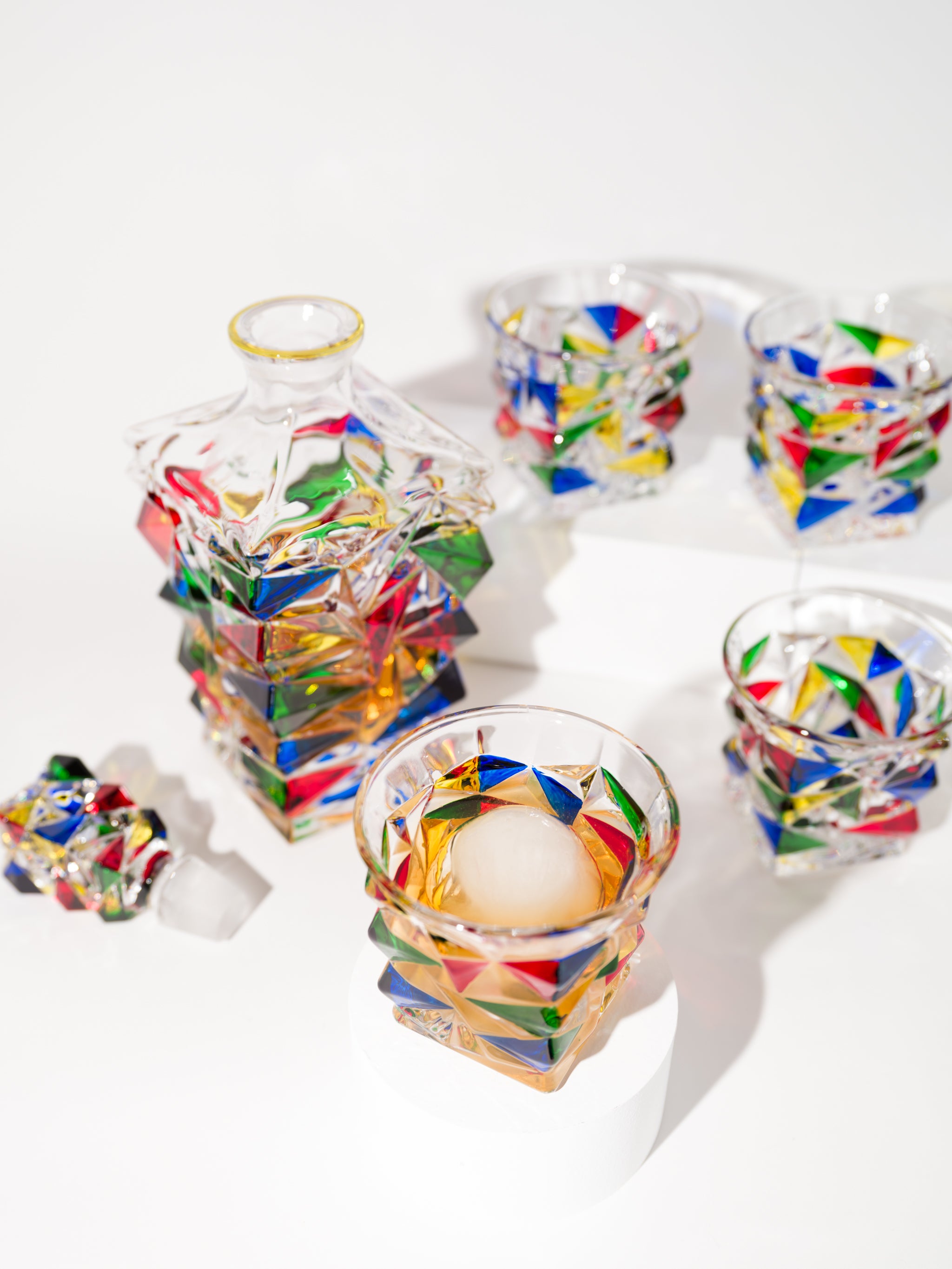 Leonardo Mosaic Crystal Whiskey Decanter Set of 7