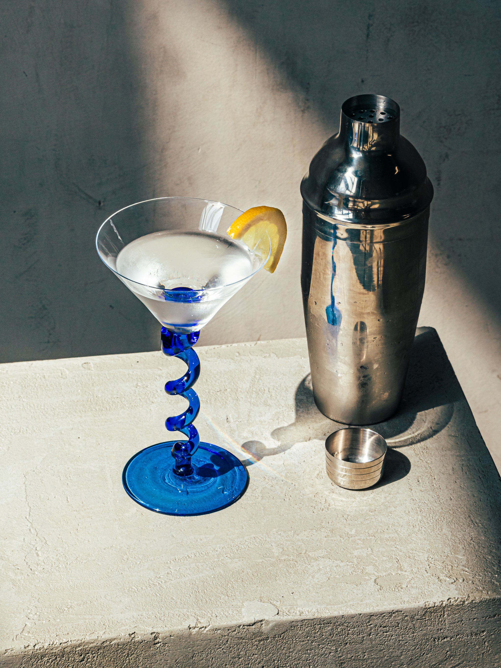 Indigo Spiral Stem Martini Glass
