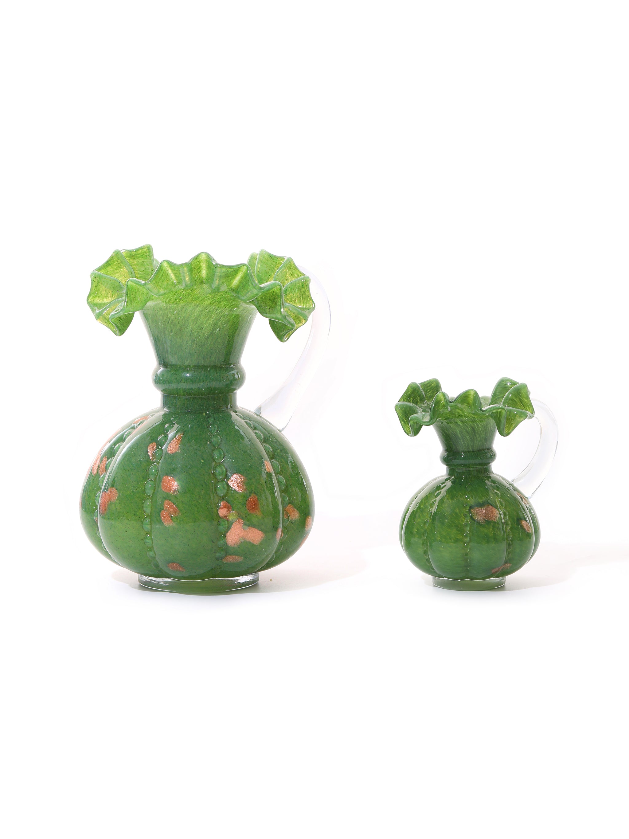 Emerald Gleam Ruffled Vases, Set of 2