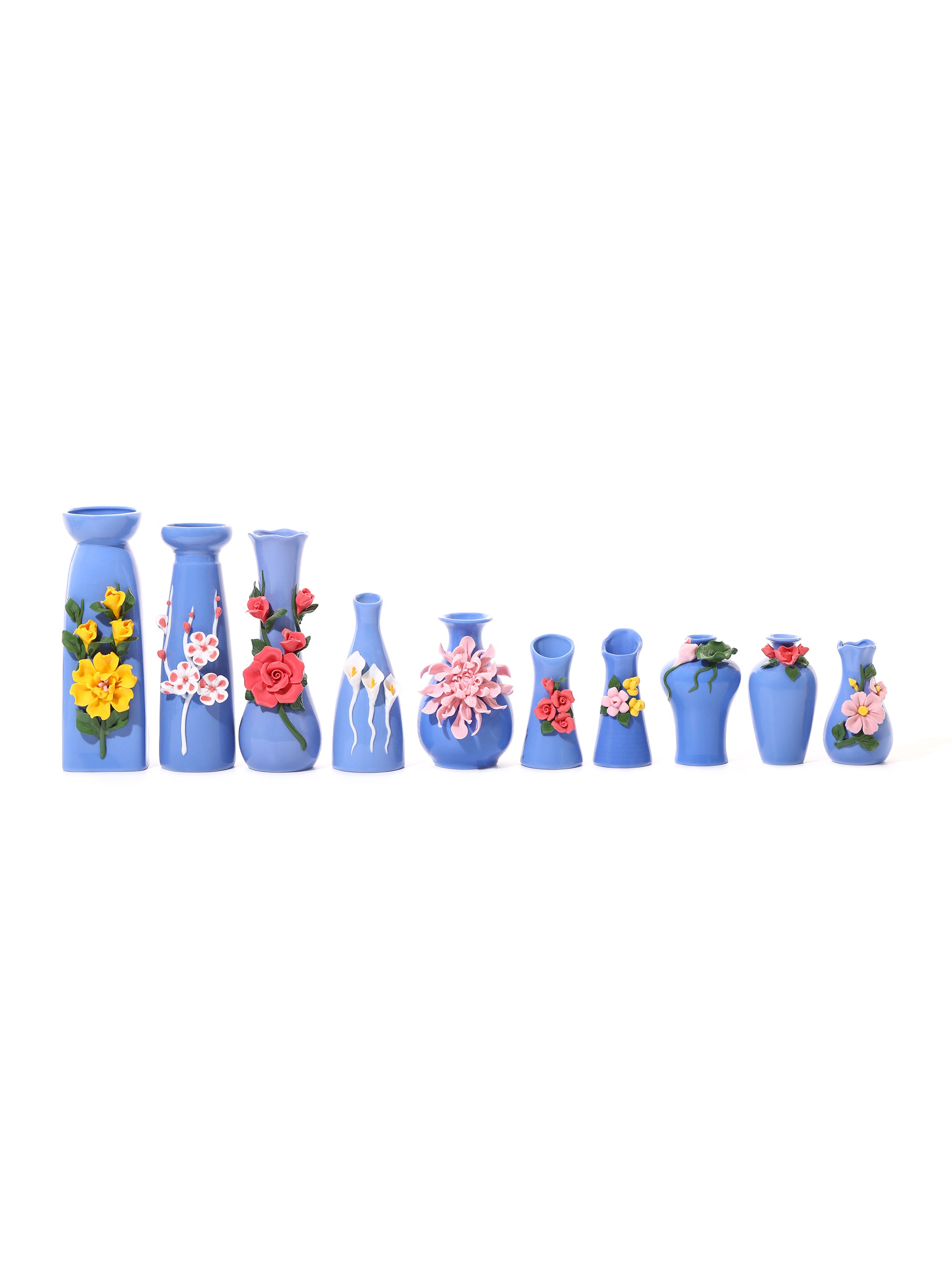 Cornflower Blue Vases, Set of 10