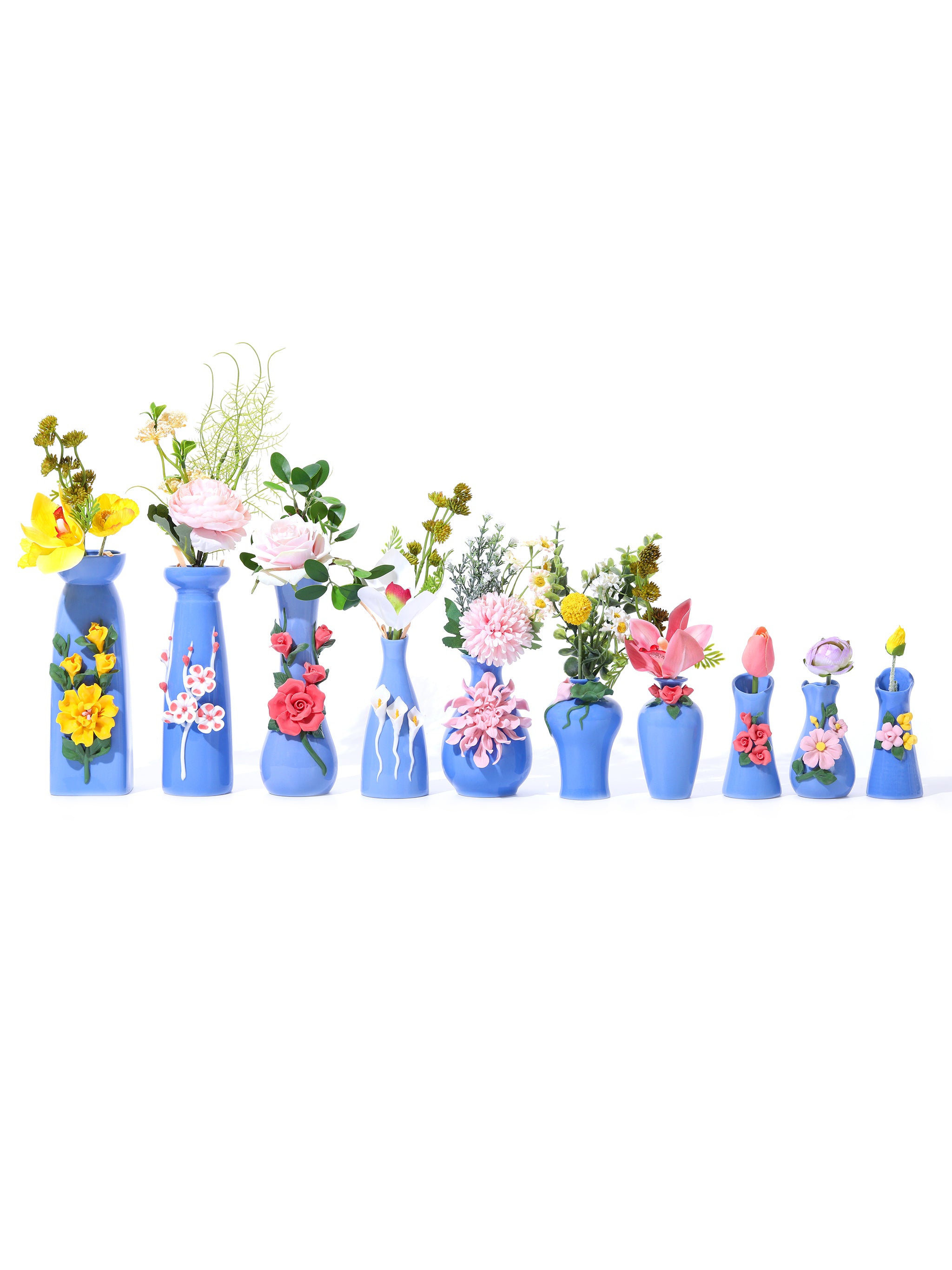 Cornflower Blue Vases, Set of 10