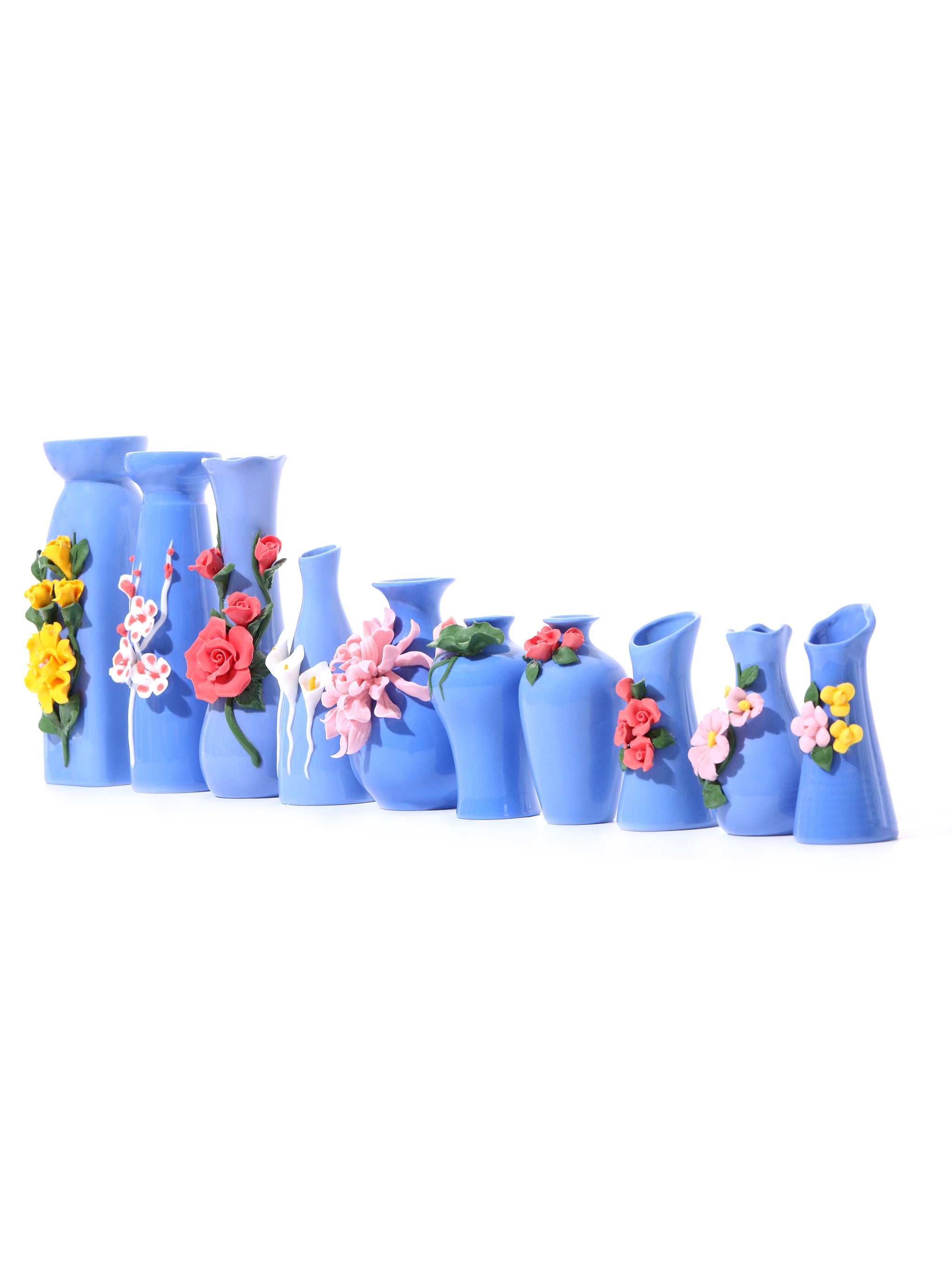 Cornflower Blue Vases, Set of 10