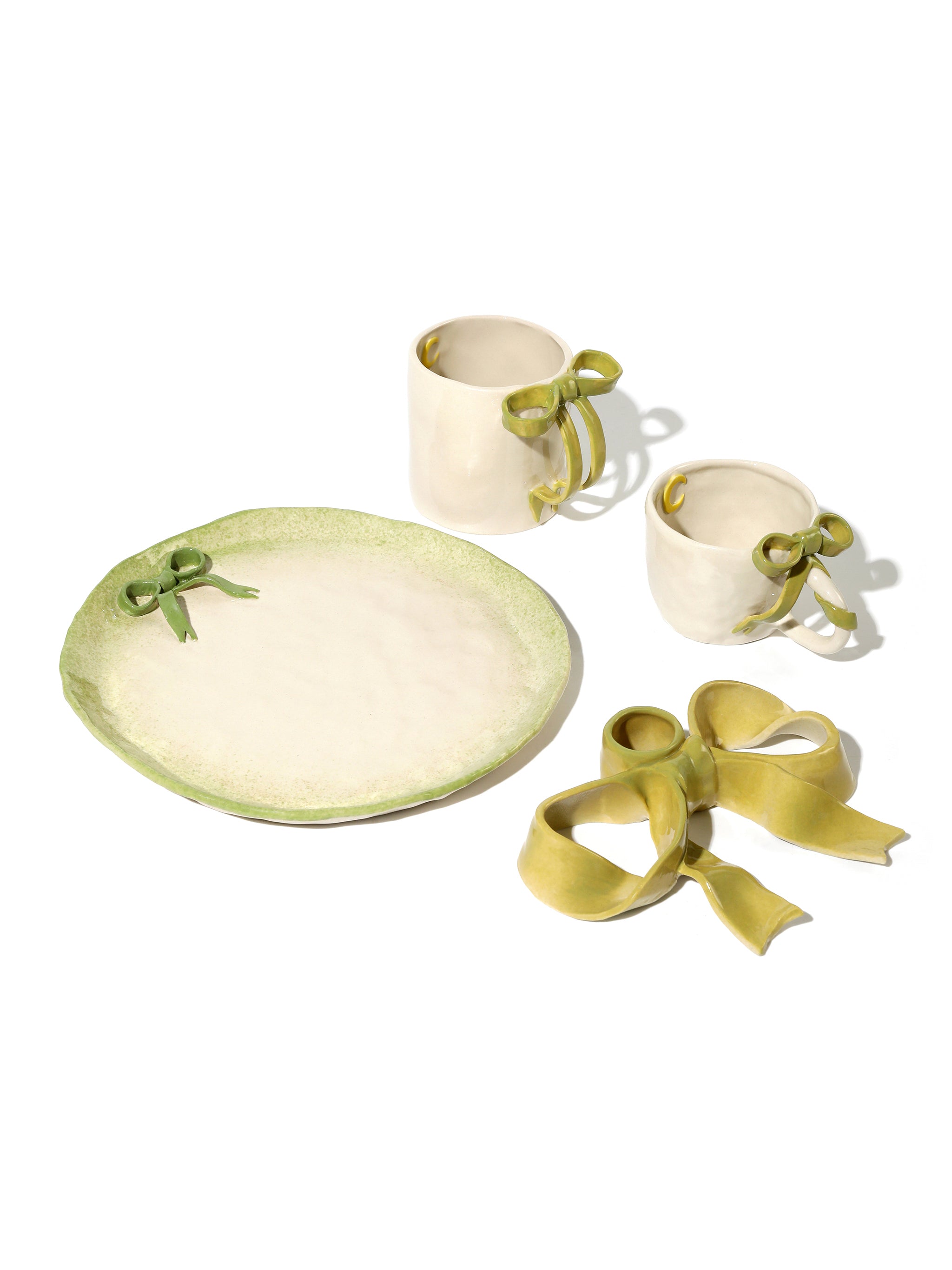 BowKnot Tableware Set, Olive Green Set of 4