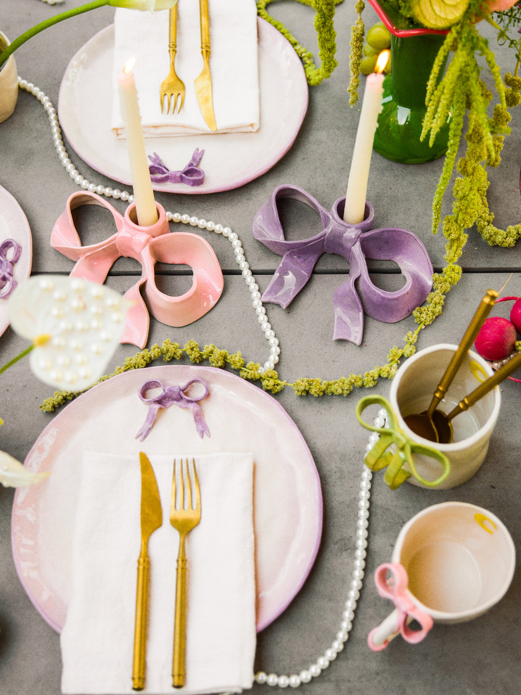 BowKnot Tableware Set, Lavender Purple Set of 4