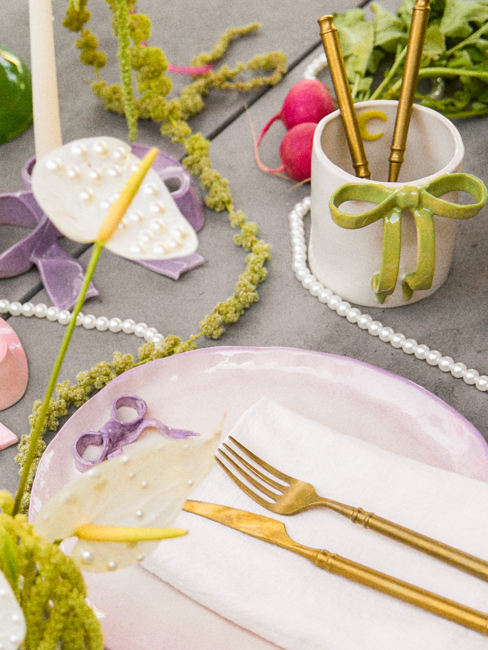 BowKnot Tableware Set, Lavender Purple Set of 4