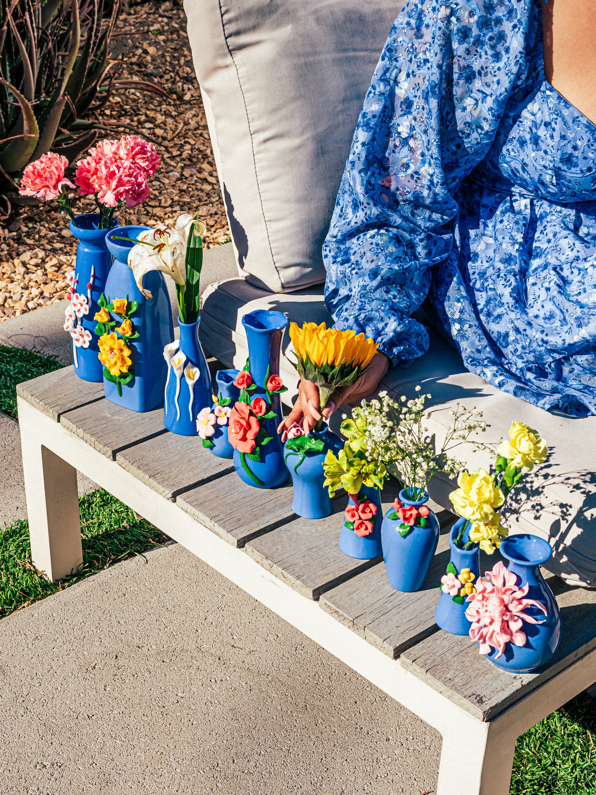 Cornflower Blue Vases, Set of 10