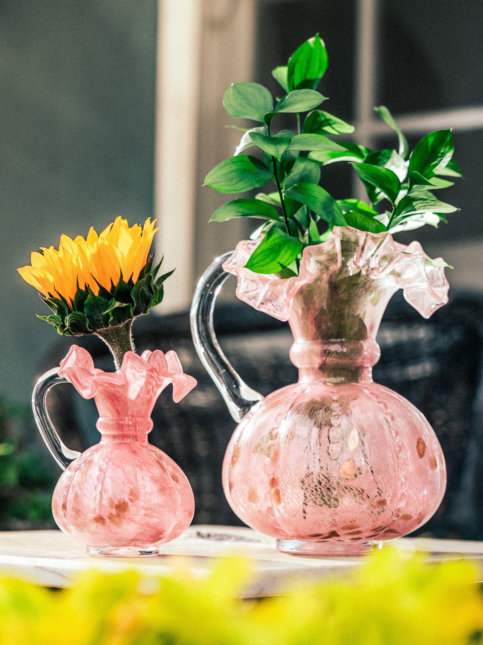 Rosy Dawn Ruffled Vases, Set of 2
