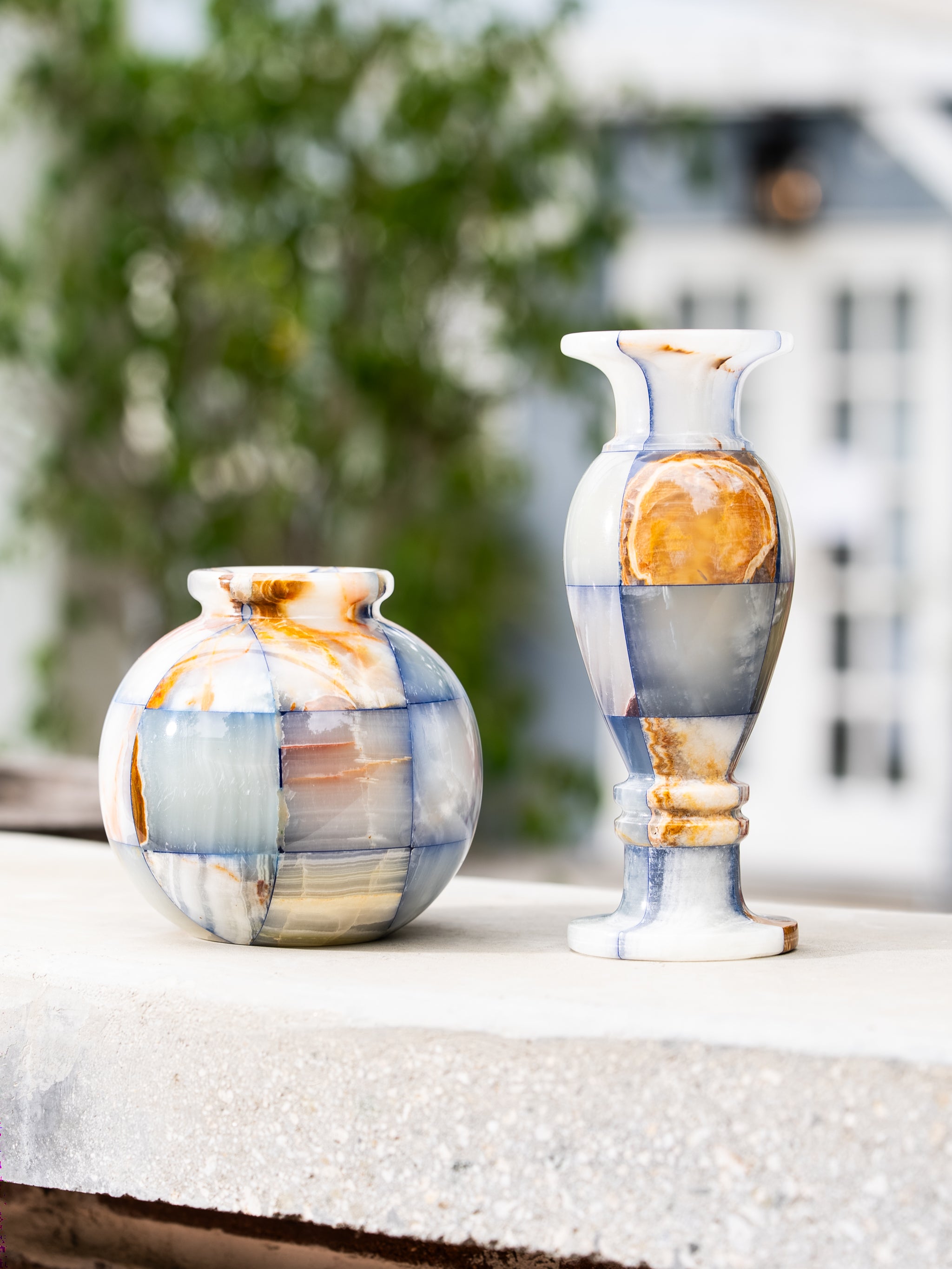 Sky Wave Jade Mosaic Vases, Set of 2