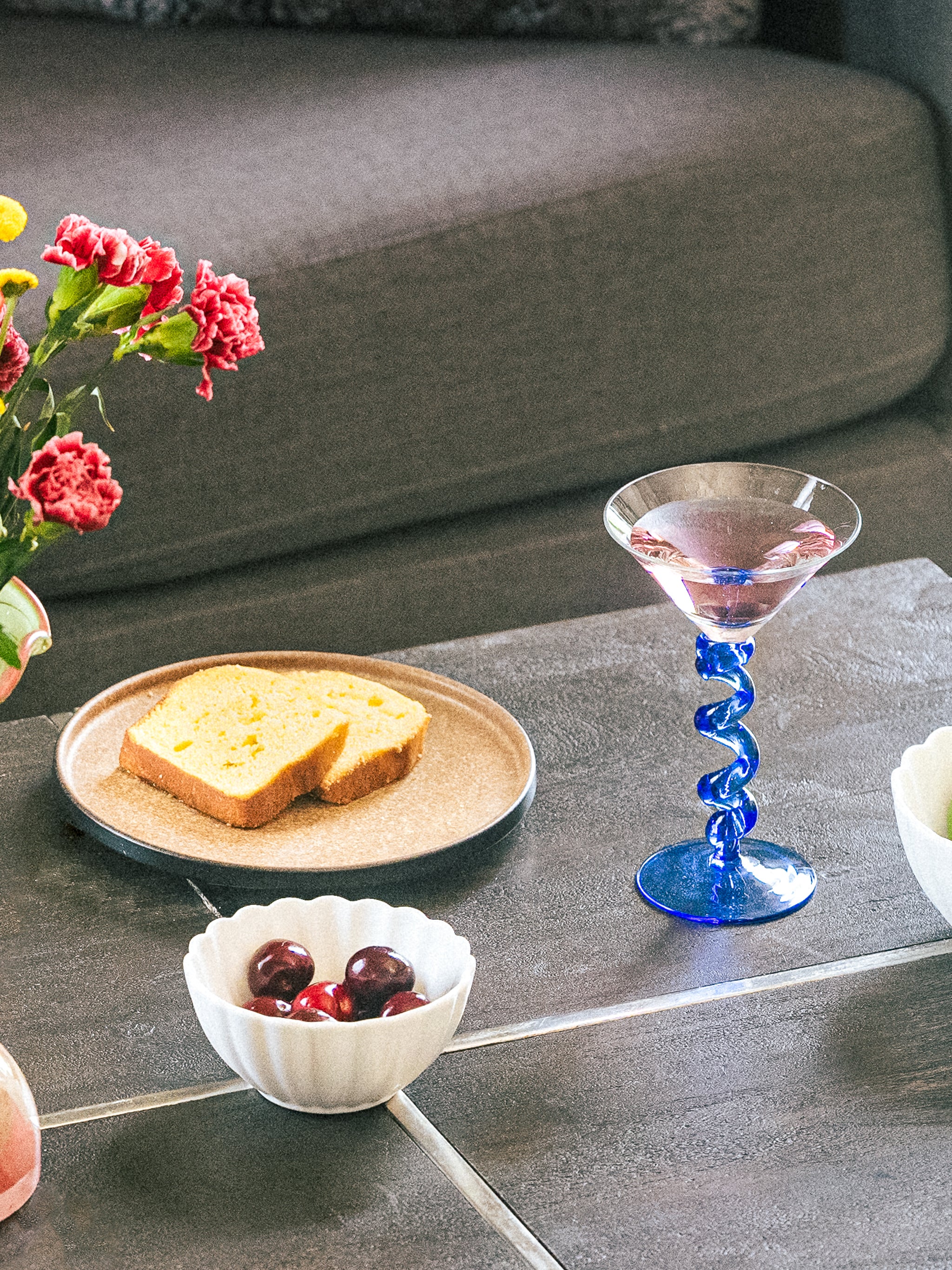 Indigo Spiral Stem Martini Glass