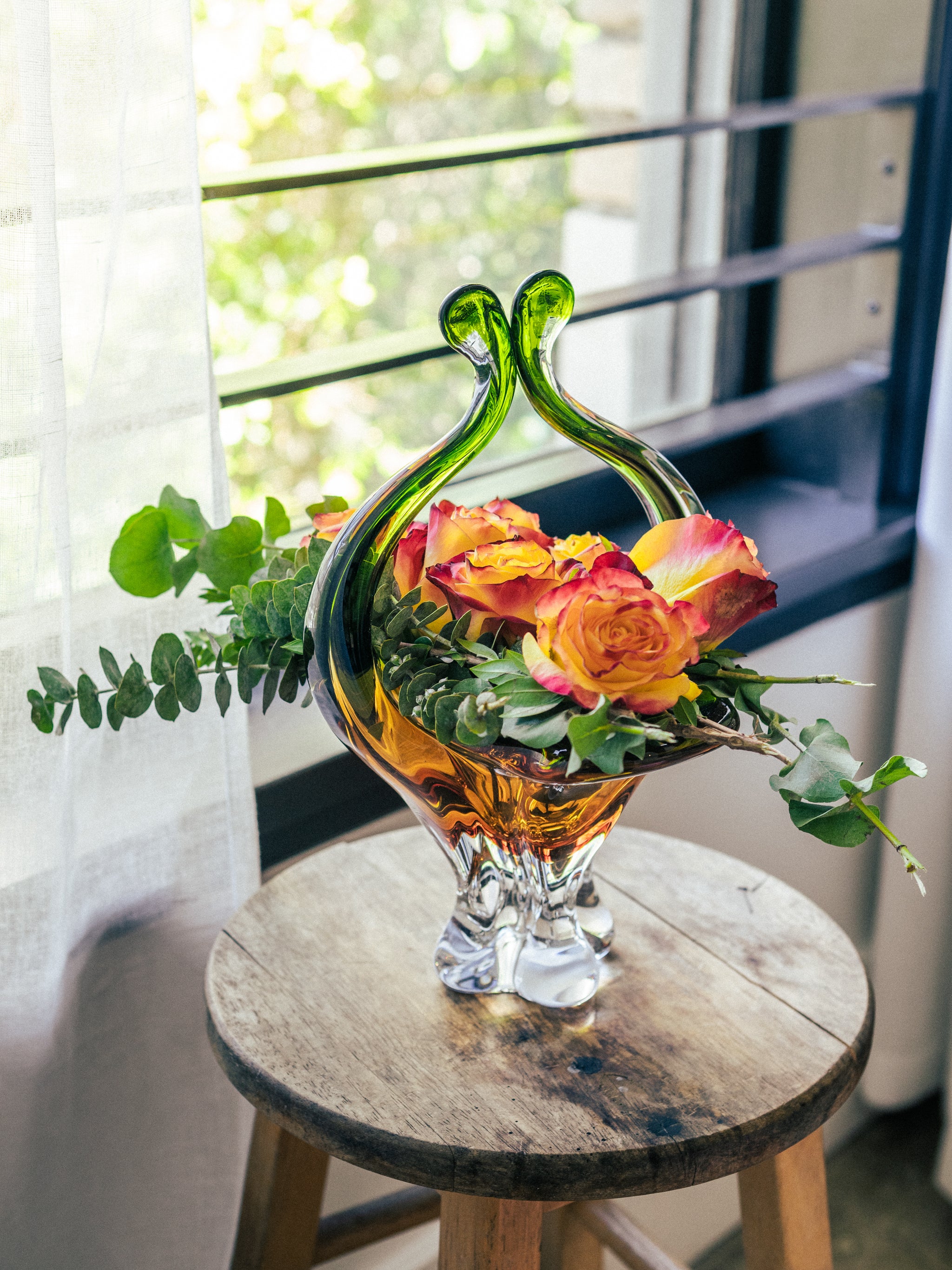 Verdant Amber Glass Baskets