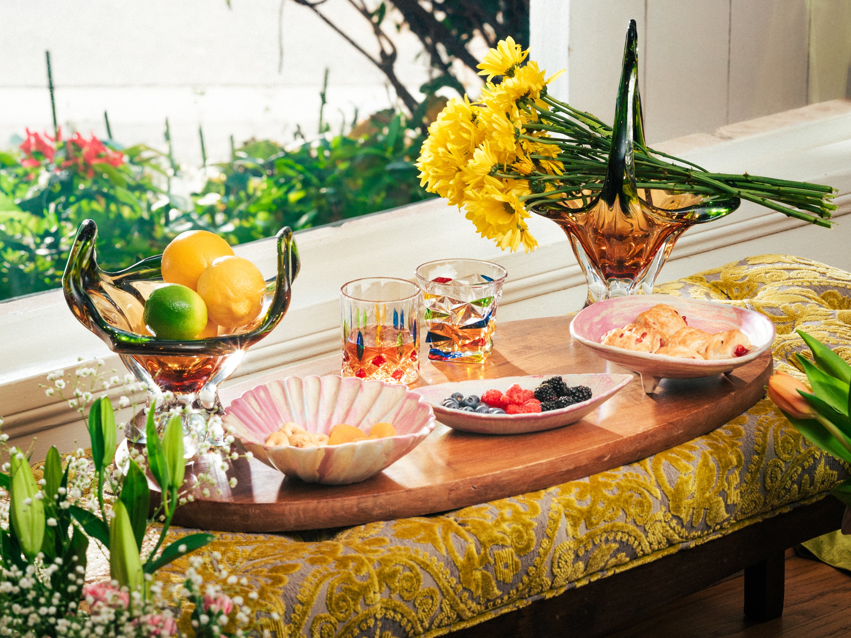 Verdant Amber Glass Baskets