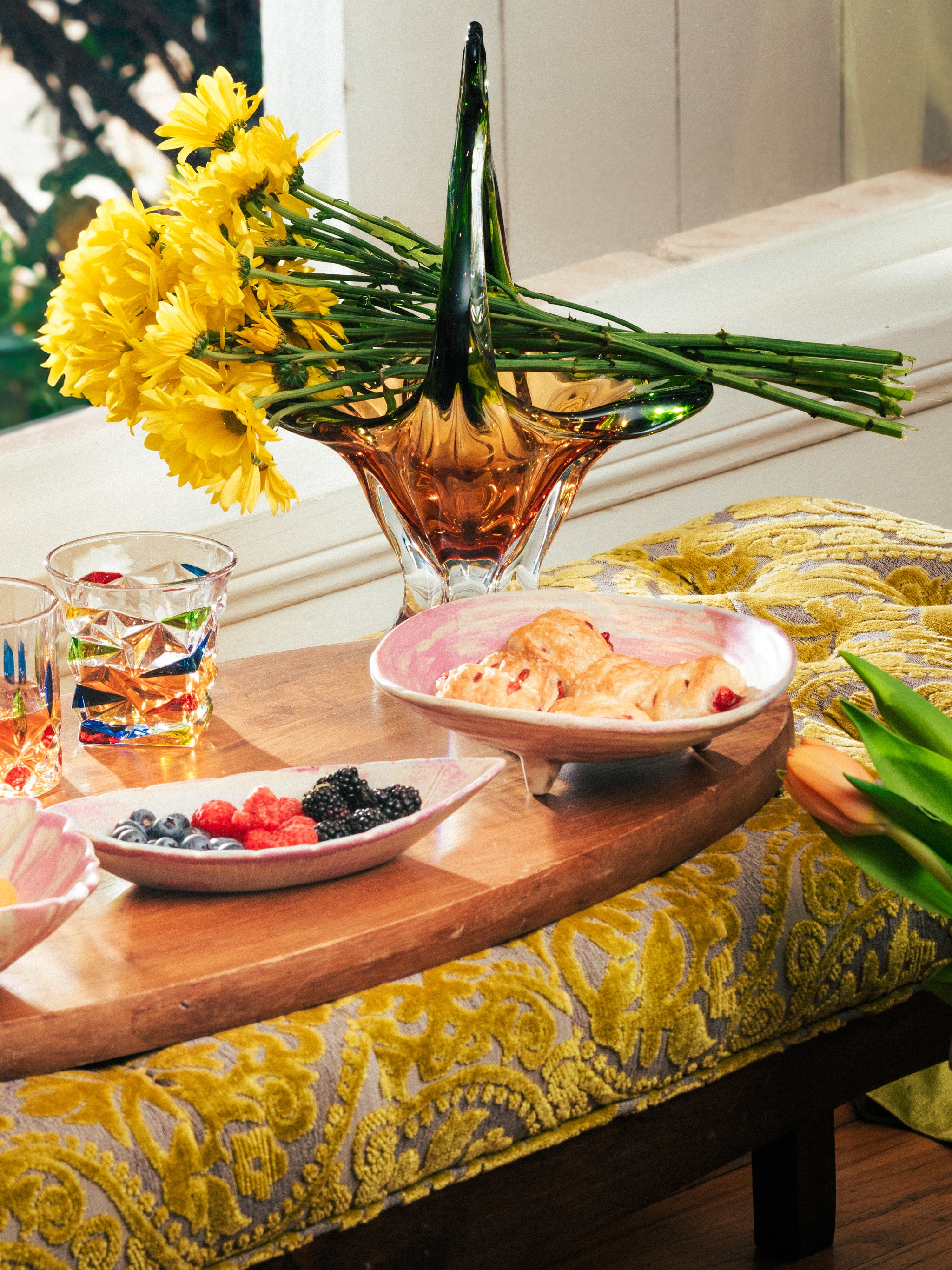 Verdant Amber Glass Baskets