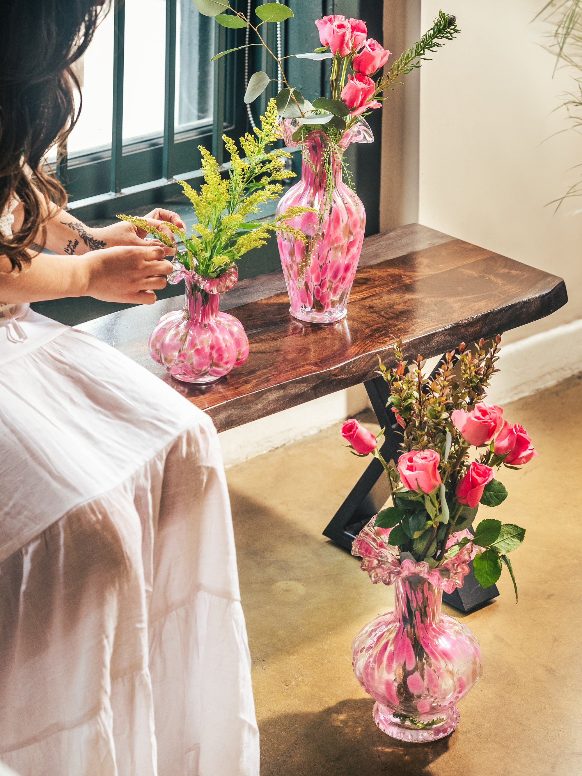 Blush Petal Glass Vases, Set of 3