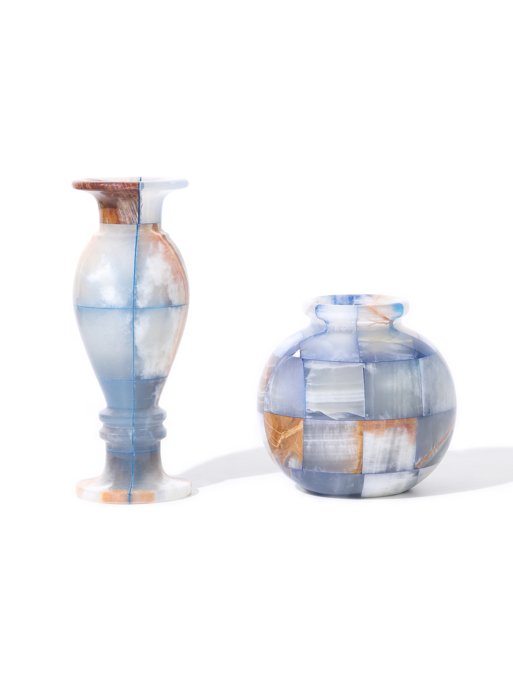 Sky Wave Jade Mosaic Vases, Set of 2