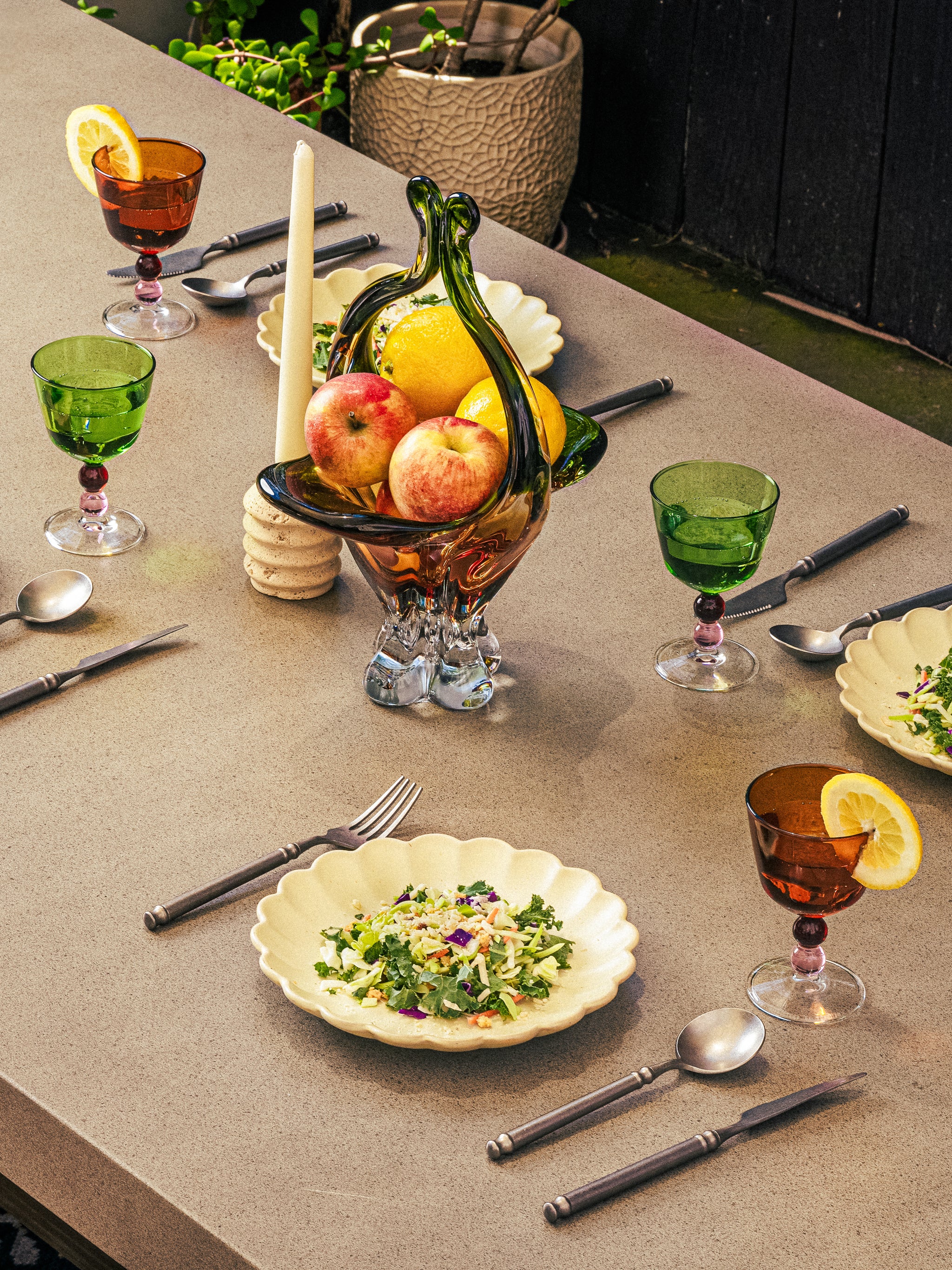 Verdant Amber Glass Baskets