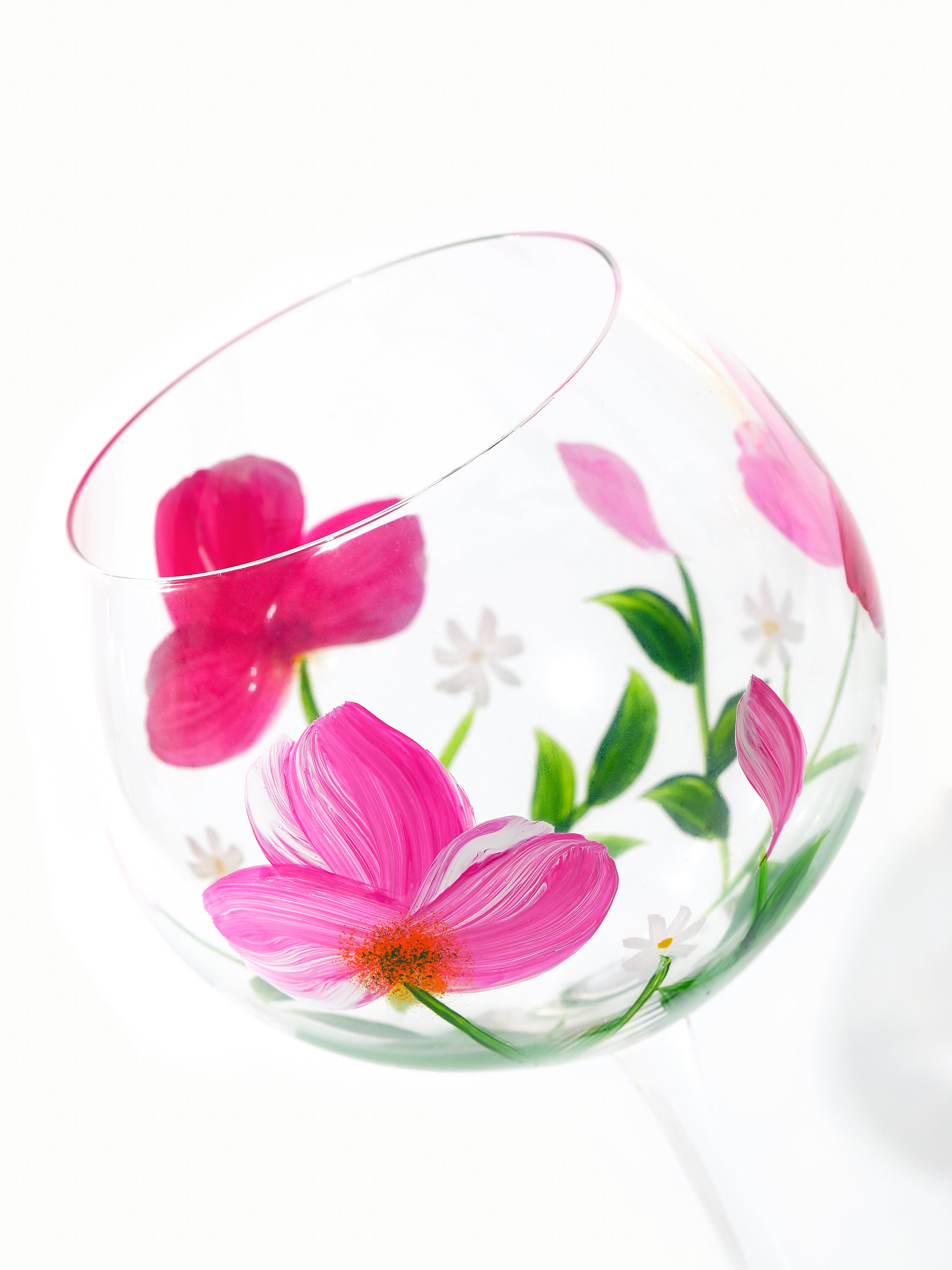 Botanical Bliss Wine Glass, Pink Splash