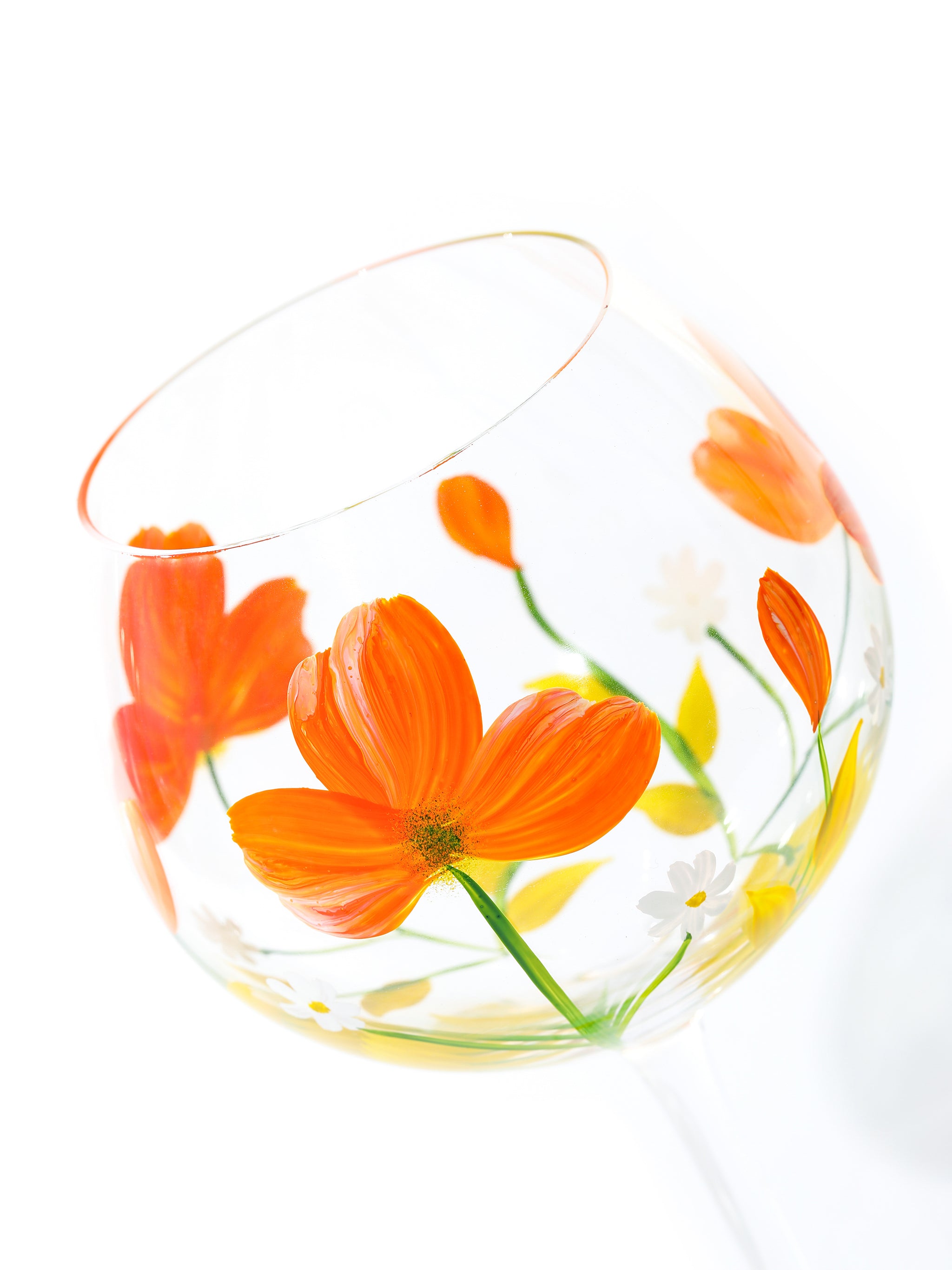 Botanical Bliss Wine Glass, Orange Splash