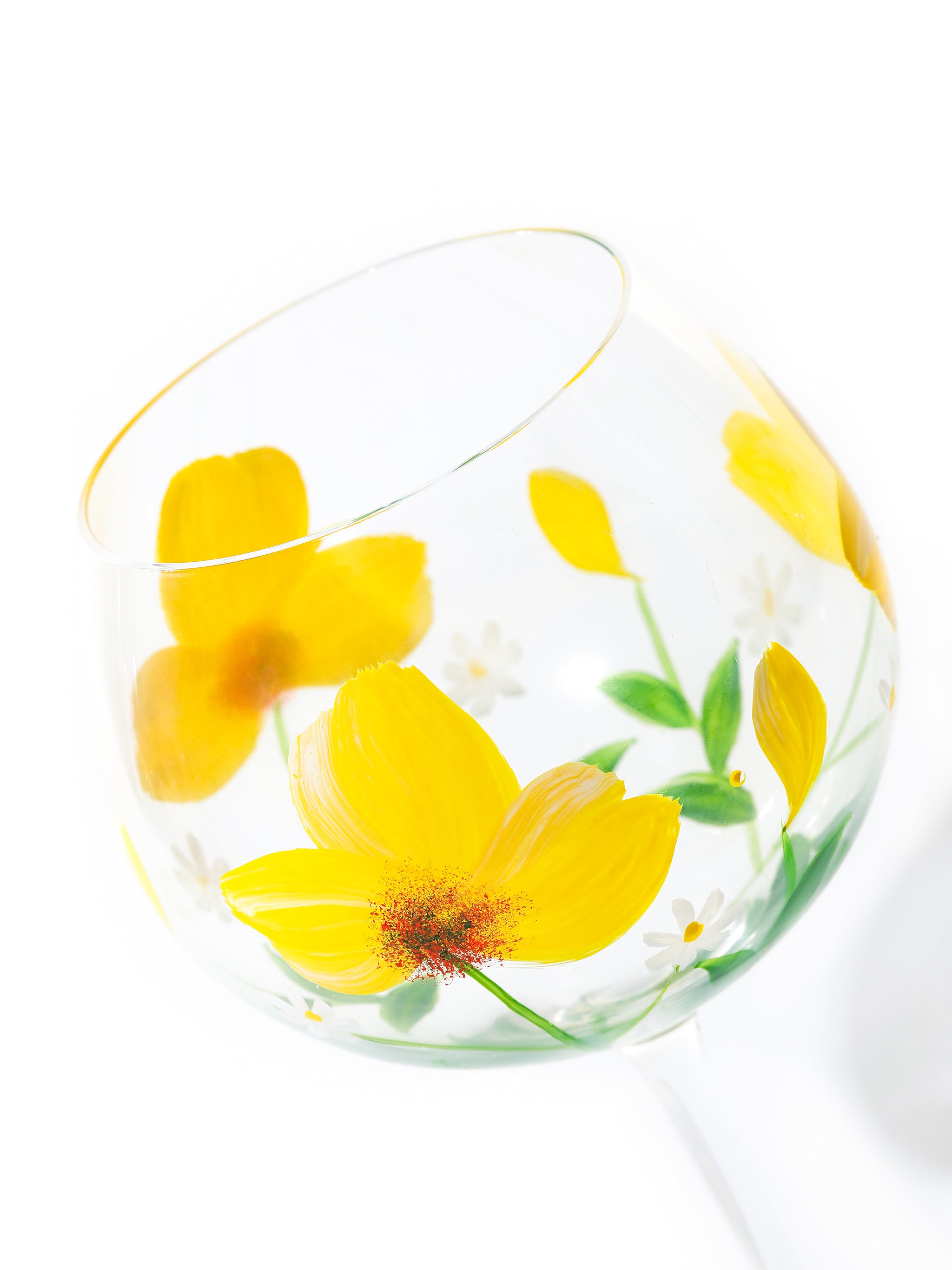 Botanical Bliss Wine Glass, Yellow Splash