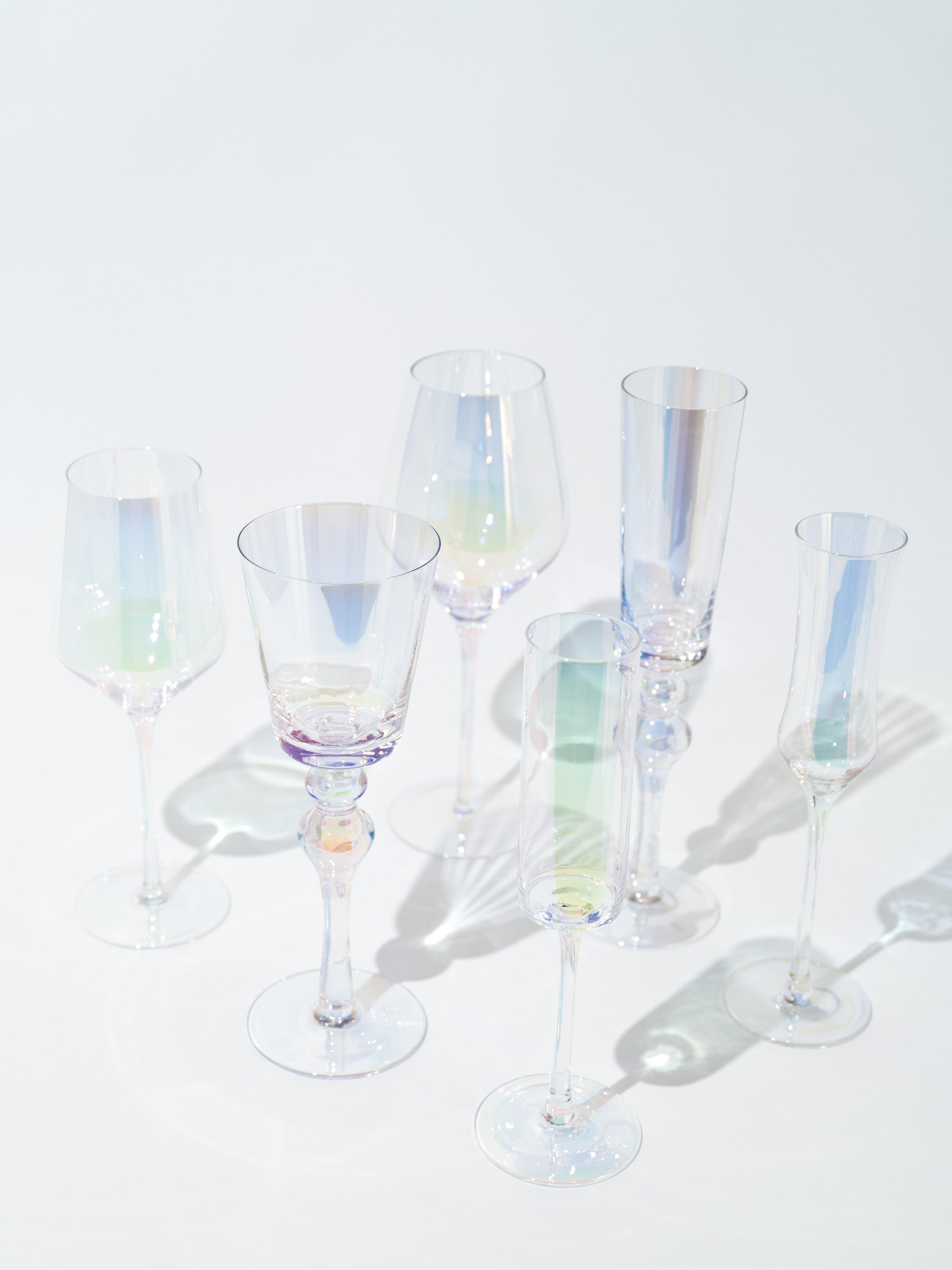 Set of 4, Iridescent Transparent Champagne Stemless Glasses